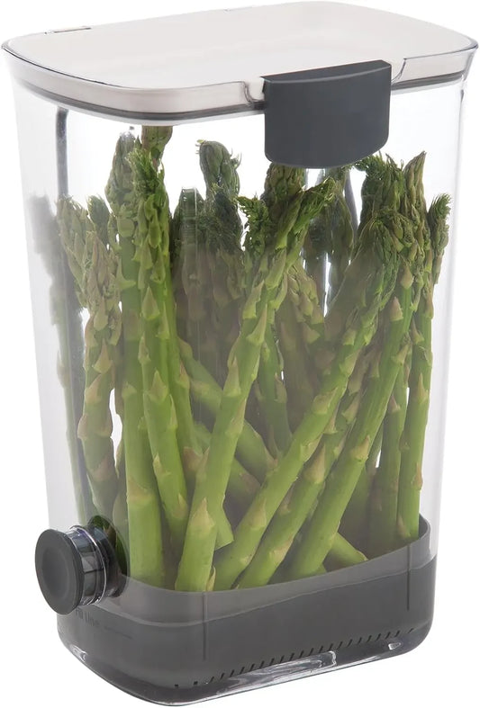 Herb storage container with removable silicone drain plug, made of BPA-free plastic